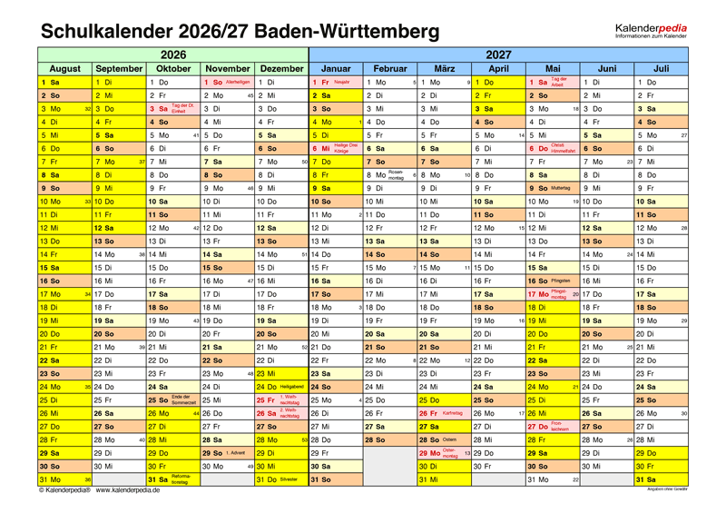 Schulkalender Baden-Württemberg